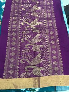 Purple Chanderi Silk Saree With Copper Border