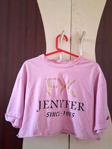 pink "JENYFER" printed crop t-shirt size-M