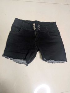 Black Denim High Waisted Shorts