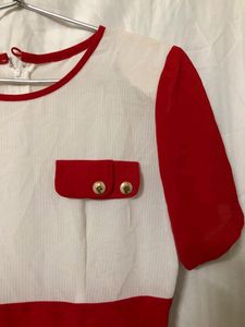 Red &amp; White Short Sleeve Dress
