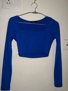 Blue Long Sleeve Crop Top