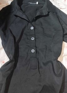 Black Dress with Roll Tab Sleeves