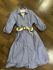 Striped Shirt Dress with Belt