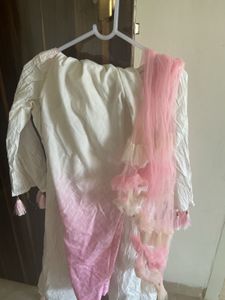 White &amp; Pink Embroidered Kurti