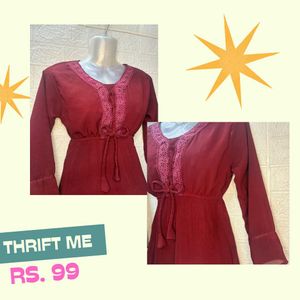 Maroon Lace Trim Blouse