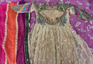 Stitched Embroidered Net Anarkali Dress