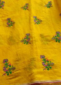Yellow Embroidered saree and pink small  border