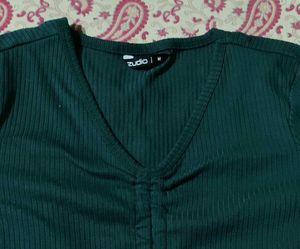 Green Ruched Cropped Top