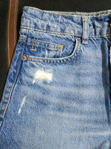 Ripped Denim High-Waisted Shorts