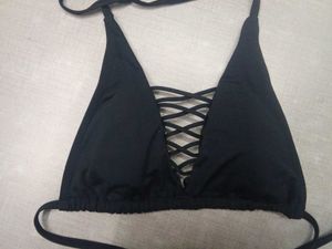 Black Lace-Up Bikini Top