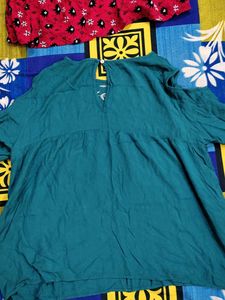 Red-black And Teal Blue Color Top