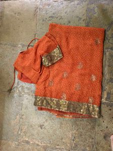 Orange Embellished Saree