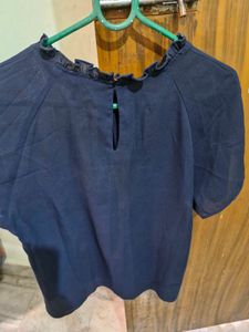 Elegant Navy Blue Ruffle Top