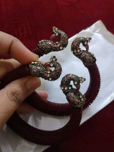 Maroon Peacock Kada Set