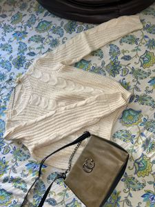 Cream Cable Knit Cropped Sweater (size S)