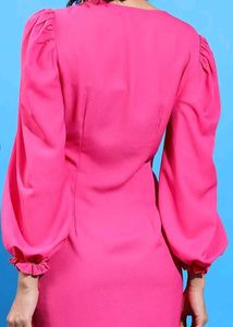 Pink Puff Sleeve Mini Dress