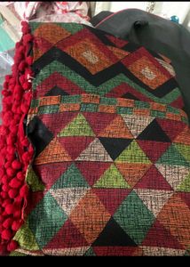 Geometrical Pattern Pompom Saree With blouse Piece