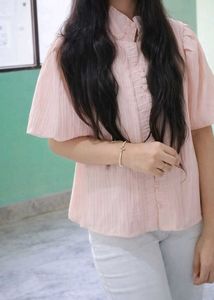 Pink Mandarin Collar Blouse