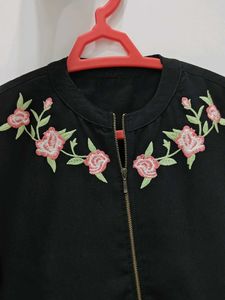 Floral Embroidered Black Chain Top
