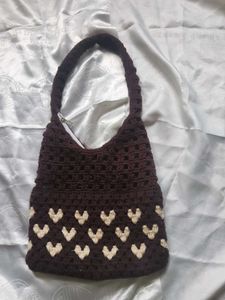 Heart Design Crochet Sling Bag