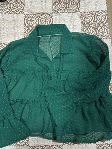 Green Sheer Ruffle Top