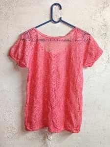 Trendy See-through Fashion Lace Top Half-sleeve