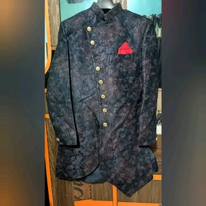 Men Black &amp; Beige Mofit Printed Sherwani