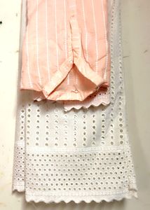 Peach &amp; White Kurta Set