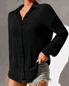 Stylish Boxy fit Black Button-Up Top