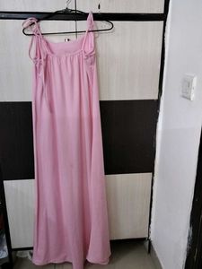 Pink Maxi Dress with Tie Straps