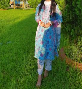 Blue Floral Kurta Set With Duppta