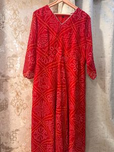 Red Bandhani Print Full Size Gown, Bust- 36