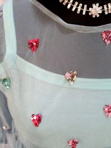 Sky Blue Mesh Sequins Top