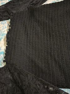 Midnight Muse Black Crop Top – Sheer Net Long Sle