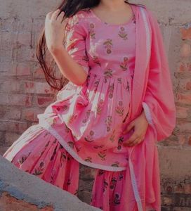 Pink Floral Print Sharara Suit