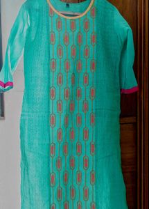 Teal &amp; Pink Kurta With Duppata XXL