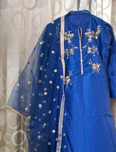Navy blue Chinese collar kurta set