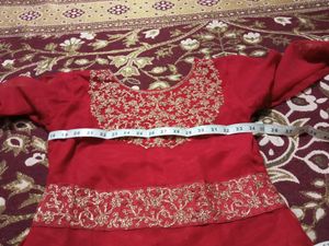 Cherry Red Gown And Dupatta
