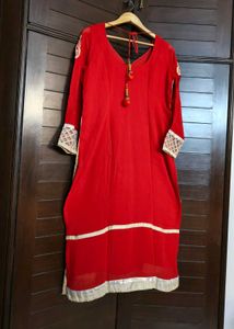 Partywear Women Red Fully Embroidered Suit Set