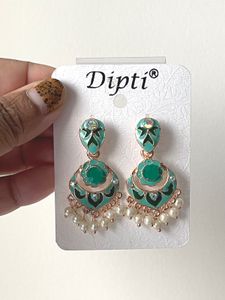 Green Pearl Drops Traditional Earrings
