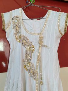 Half White Anarkali Kurti Set