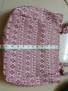 White With Maroon Motifs Allover Handbag