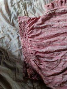 Pink Striped Ruffle Trim Top