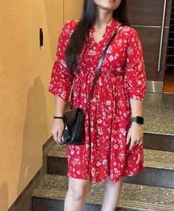 Red Floral Print Dress