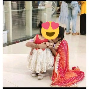 Party Wear Off White And Red Combination Frock For