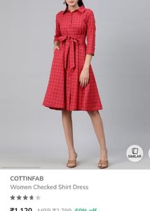COTTINFAB Red Checked Shirt Dress
