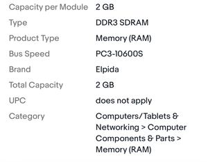 Laptop DDR3 Sdram 2 Gb