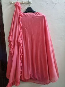 Peach skirt with ruffle dupatta