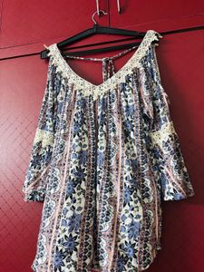 Floral Cold Shoulder Top For Xxl Size Womens