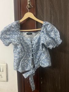 Sky Blue Floral Crop Top